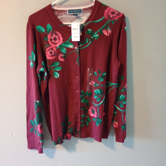 Karen Scott Burgundy Floral Sweater - Picture 1 of 3